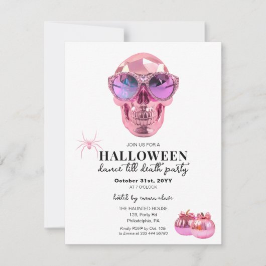 Girly Halloween Skull Dancing Party Aankondiging (Voorkant)