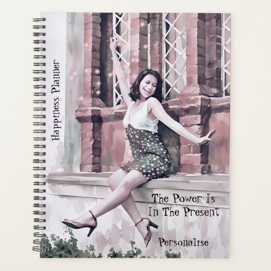  Girly Happiness Quote Pink Journal Planner (Voorkant)