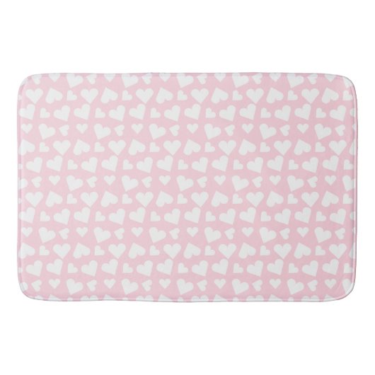 Girly Heart Pattern Pink White Badmat (Voorkant)
