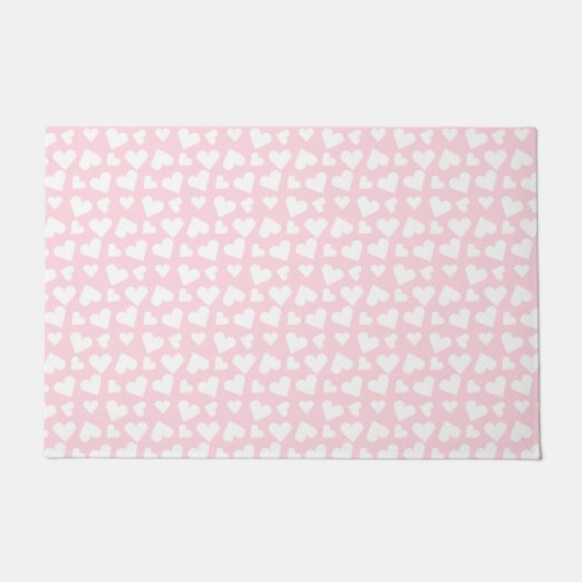 Girly Heart Pattern Pink White Deurmat (Voorkant)