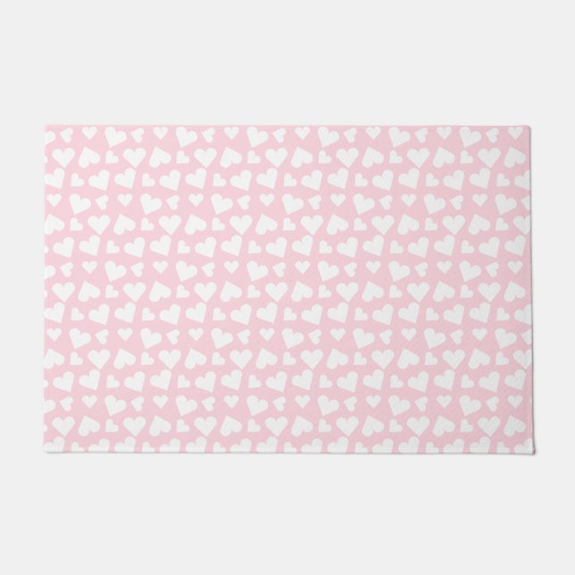 Girly Heart Pattern Pink White Deurmat (Voorkant)