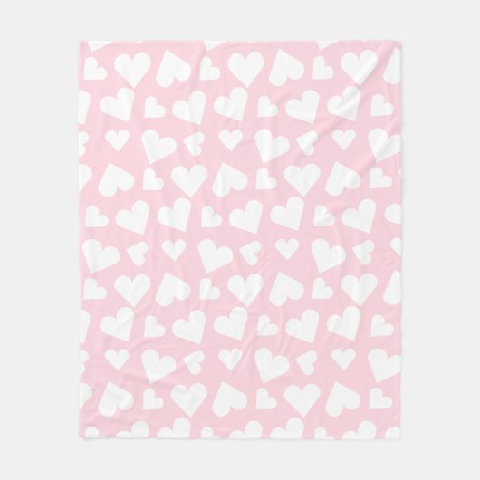 Girly Heart Pattern Pink White Fleece Deken (Voorkant)