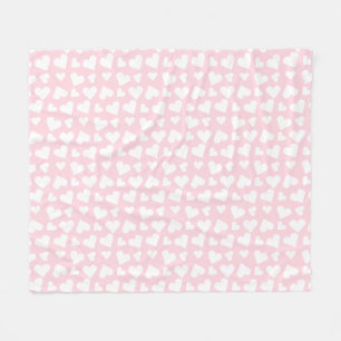 Girly Heart Pattern Pink White Fleece Deken
