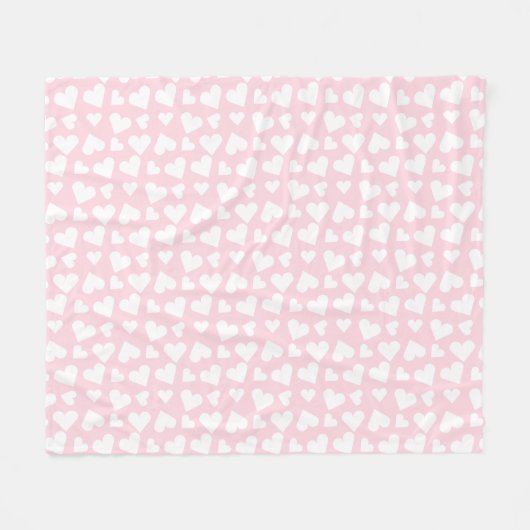 Girly Heart Pattern Pink White Fleece Deken (Voorkant (Horizontaal))