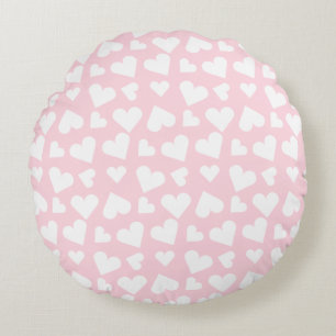 Girly Heart Pattern Pink White Rond Kussen