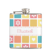 Girly Heart Square Pattern Retro Daisy Flowers Heupfles (Voorkant)