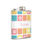 Girly Heart Square Pattern Retro Daisy Flowers Heupfles (Rechts)