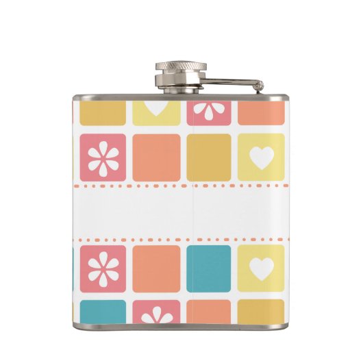 Girly Heart Square Pattern Retro Daisy Flowers Heupfles (Achterkant)