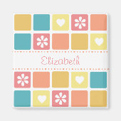 Girly Heart Square Pattern Retro Daisy Flowers Magneet (Voorkant)