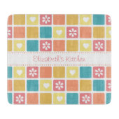 Girly Heart Square Pattern Retro Daisy Flowers Snijplank (Voorkant)