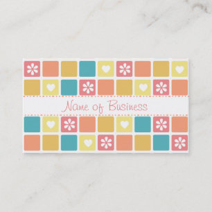 Girly Heart Square Pattern Retro Daisy Flowers Visitekaartje