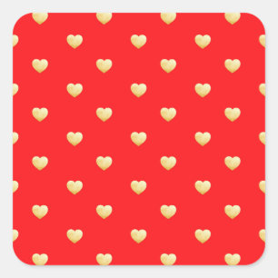 Girly Hearts Gold Faux Folie Red Pattern Vierkante Sticker