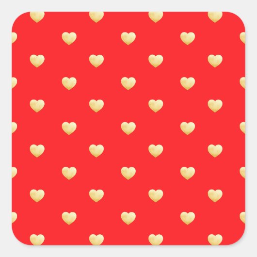 Girly Hearts Gold Faux Folie Red Pattern Vierkante Sticker (Voorkant)