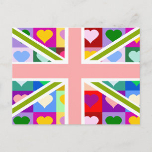 Girly Hearts Union Jack Briefkaart