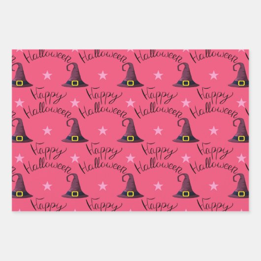 Girly Heet Roze Gelukkig Halloween Gemengd Patroon Inpakpapier Vel (Voorkant 3)