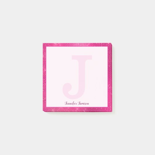Girly Heet Roze Glam Sparkle Kleine Monogram Naam Post-it® Notes (Voorkant)