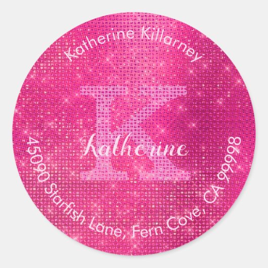 Girly Heet Roze Glitter Glam Monogram Envelop Seal Ronde Sticker (Voorkant)