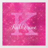 Girly Heet Roze Glitter Sparkle Monogram Naam Dorm Raamsticker (Vel)