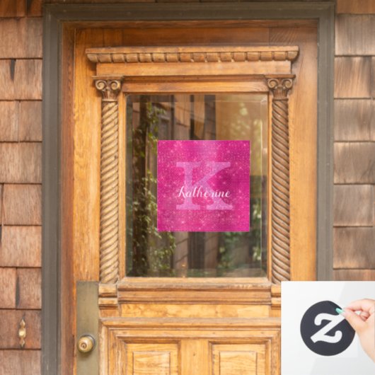 Girly Heet Roze Glitter Sparkle Monogram Naam Dorm Raamsticker (Huis Deur)