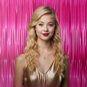 Girly Heet Roze Selfie Faux Tinsel Achtergrond Wandkleed