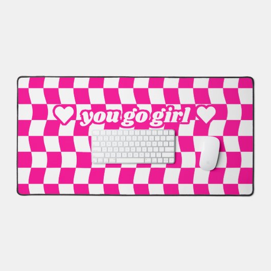 Girly Heet Roze Wit Checkerboard Patroon Slogan Bureaumat (Keyboard & Muis)