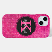 Girly Heet Roze Zwart Glam Diamant Monogram Naam Case-Mate iPhone Case (Achterkant (horizontaal))