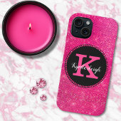 Girly Heet Roze Zwart Glam Diamant Monogram Naam Case-Mate iPhone Case