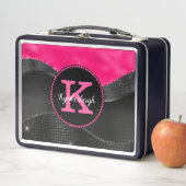 Girly Heet Roze Zwart Grijs Waves Glam Monogram Na (In situ)