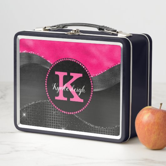 Girly Heet Roze Zwart Grijs Waves Glam Monogram Na (In situ)
