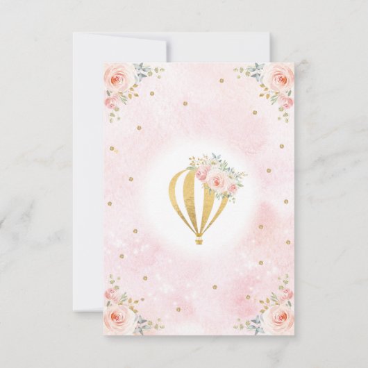 Girly Hete Luchtballon Roze Gouden Bloemen Verjaar Kaart (Achterkant)