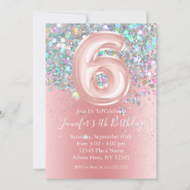 Girly Holographic Glitter 6th Pink Birthday Kaart