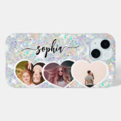 Girly Holographic Glitter Aangepaste Fotocollage Case-Mate iPhone Case (Achterkant (horizontaal))