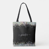 Girly Holographic Glitter Monogram Name Black Draagtas (Achterkant)