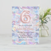 Girly Holographic Marble Swirl 6e verjaardag Kaart (Staand voorkant)