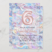 Girly Holographic Marble Swirl 6e verjaardag Kaart (Voorkant / Achterkant)