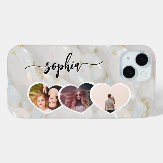 Girly Holographic Opal Stone Custom Photo Collage Case-Mate iPhone Case (Achterkant (horizontaal))