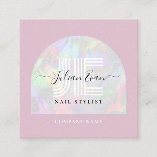 Girly Holographic QR Code Vierkant roze Vierkante Visitekaartje (Voorkant)