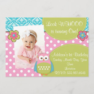 Girly Hoot Owl Design Anniversaire Invitation