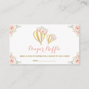 Girly Hot Air ballon Blush Floral Diaper Raffle Informatiekaartje