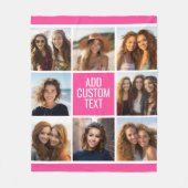 Girly Hot Pink 8 Square Photo Collage Monogram Fleece Deken (Voorkant)