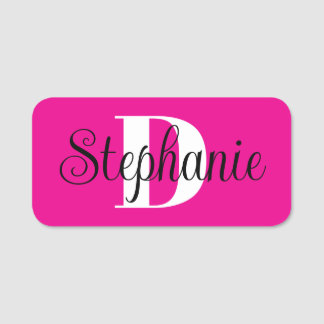 Girly Hot Pink Black and White Modern Monogram Naamplaatje