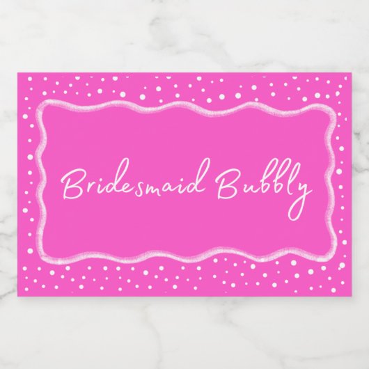 Girly Hot Pink Bruidsmeisje Bubbly Mini Sparkling Wijnetiket (Enkel label)