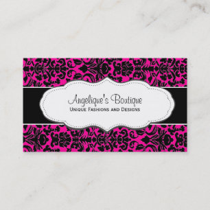 Girly Hot Pink Damask Visitekaartje