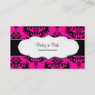 Girly Hot Pink Damask Visitekaartjes