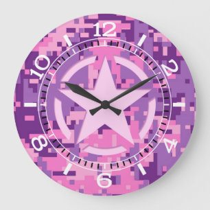 Girly Hot Pink Digital Camouflage Camo Dial Grote Klok