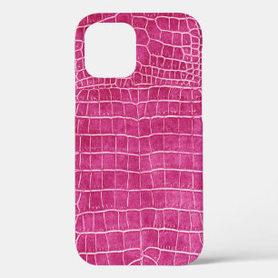 Girly Hot Pink Faux Crocodile Leather iPhone 12 Hoesje