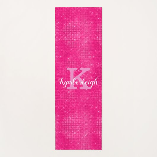Girly Hot Pink Glam Diamond Sparkle Monogram Naam  Yogamat (Voorkant)