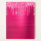 Girly Hot Pink Glitter Drift Glam Monogram Naam Planner (Achterkant)