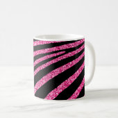 Girly Hot Pink Glitter en Black Zebra Stripe Koffiemok (Voorkant rechts)