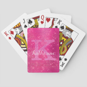 Girly Hot Pink Glitter Glam Sparkle Monogram Naam Pokerkaarten